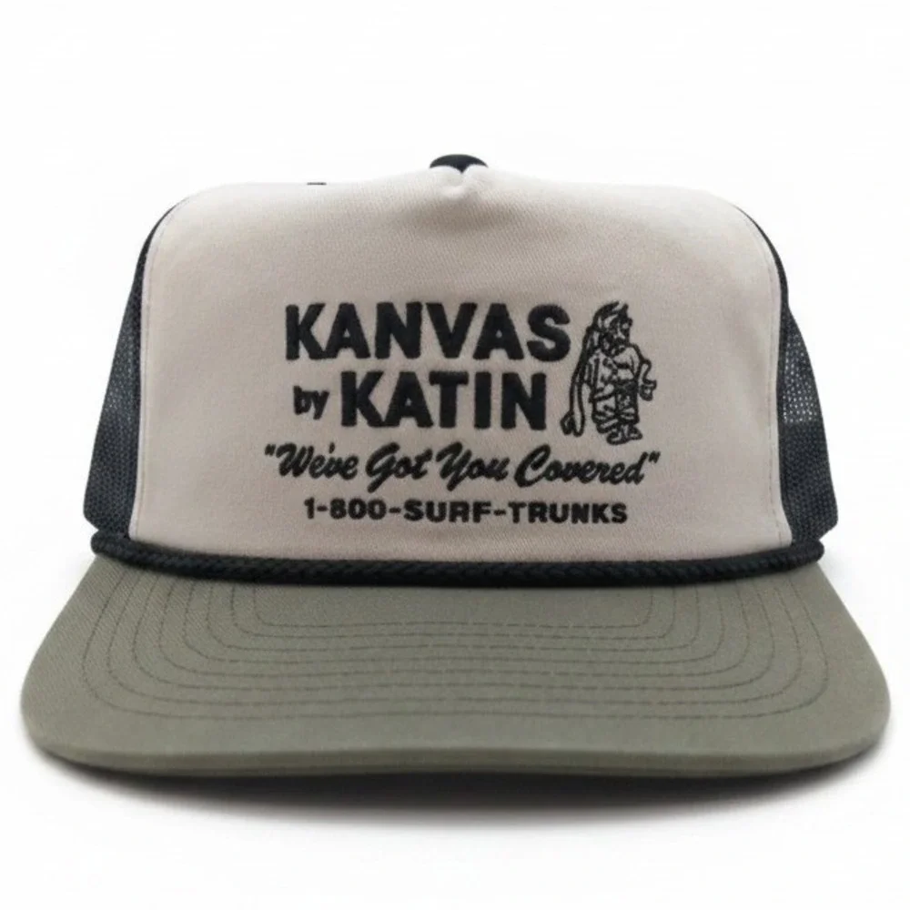 Katin Kanvas Trucker Hat Mesh Snapback Cream Olive Green Surf Graphic Cap
